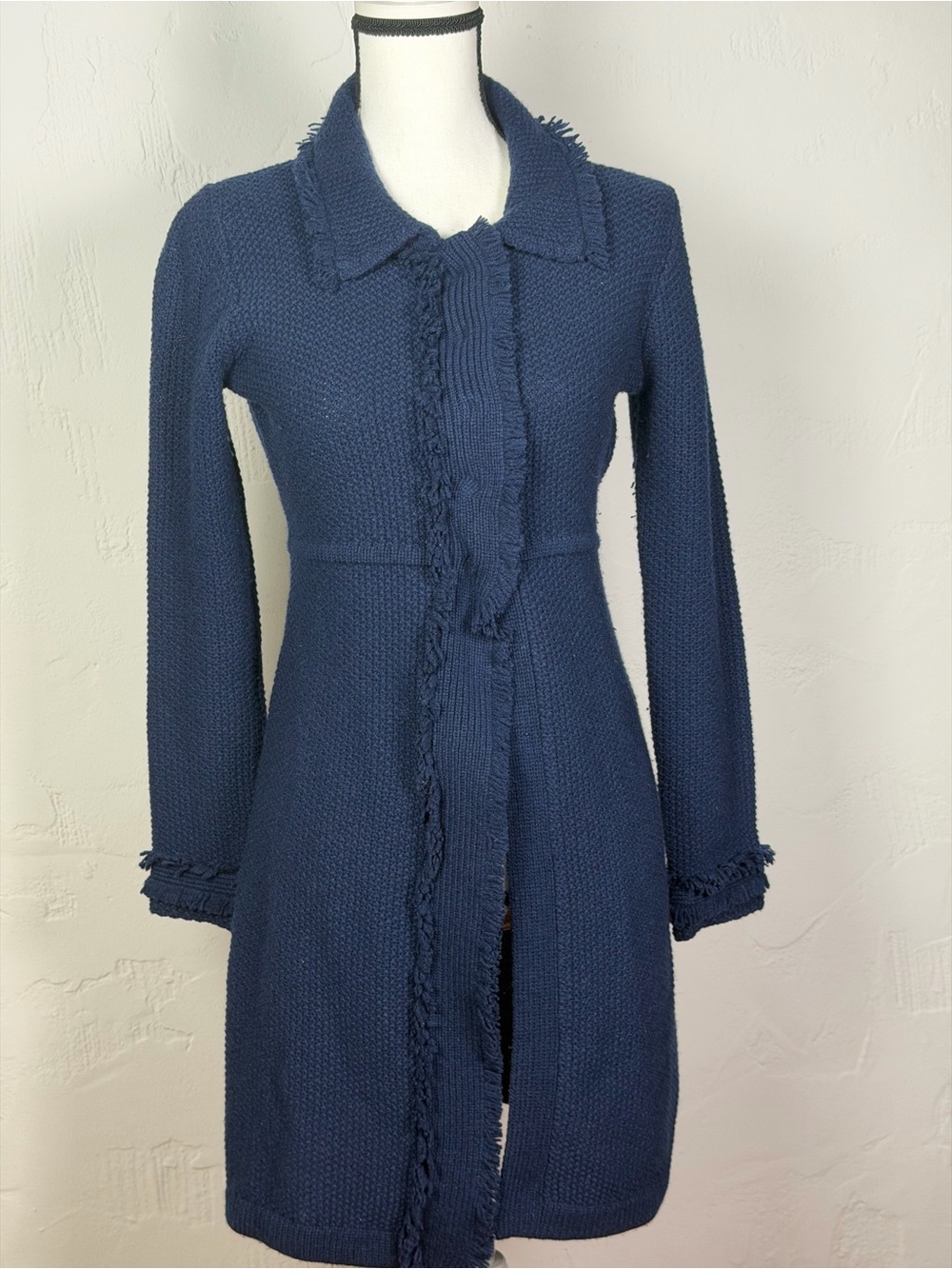 Boden navy textured wool / knit long cardigan - with snap closures - beautiful